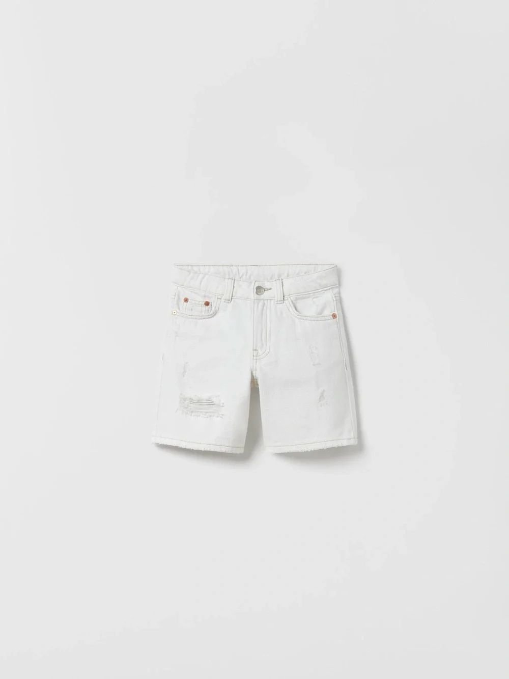 Zara Boys Size 8 Ripped Distressed Denim Shorts in Ecru